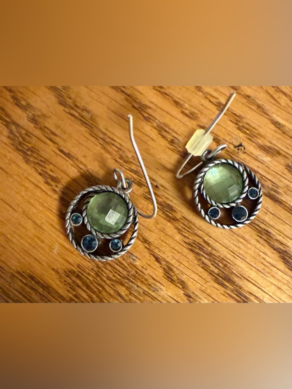 Green and Blue Gemstone Sterling tone Drop Earrings